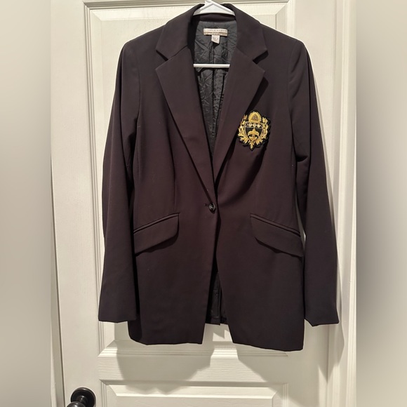 Boston Proper Andrea Behar Jeweled Crest Single Button Blazer - Picture 2 of 8